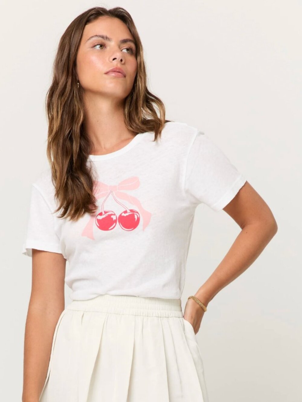 NWT Project social T Double Cherries Baby Tee (White) / M